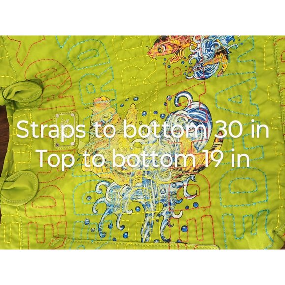 Ed Hardy Quilted Green Tote Bag With Fish Embroidery & Logo Design - Picture 9 of 9